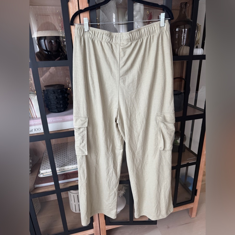 H&M baggy cargo pants wide leg drawstring elastic khaki olive beige high rise - Picture 6 of 7